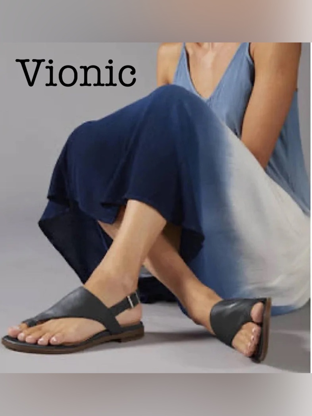 Vionic Ella Black Leather Slide Sandals Size 8.5